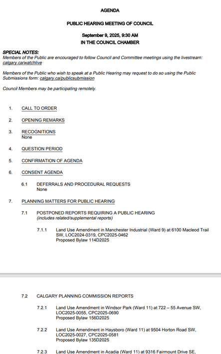 Council agenda sample