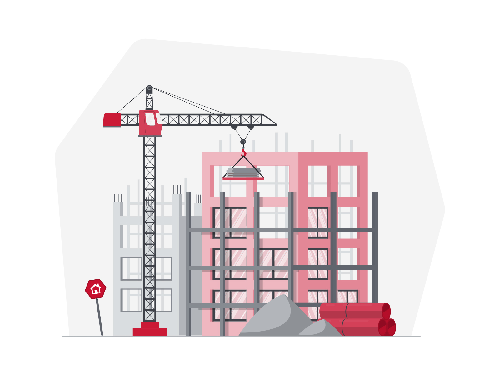 Illustration of building being built