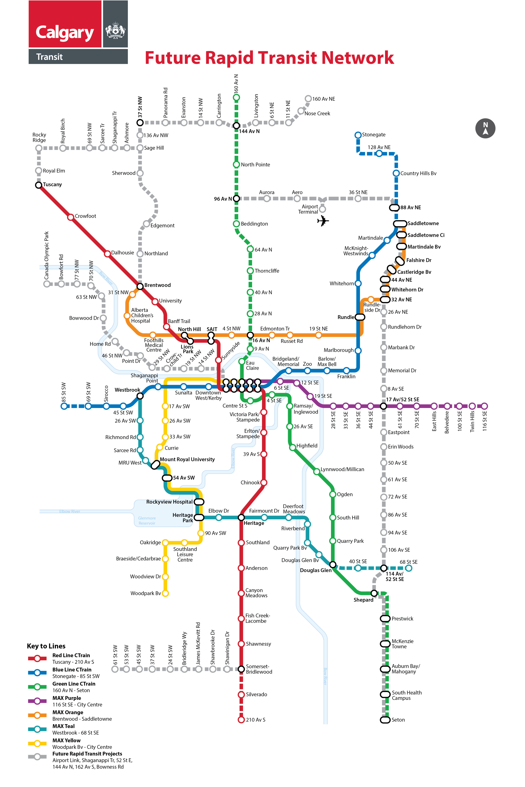 Map of Future Rapid Transit Network with Light Rail Transit, Bus Rapid Transit and MAX Bus Rapid Transit lines.