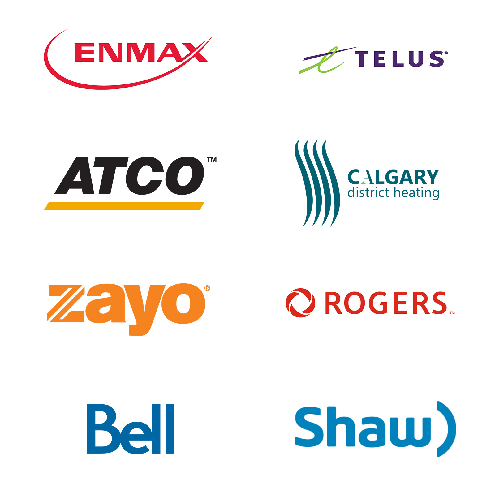 Logos of construction partners ENMAX, ATCO, Zayo, Bell, TELUS, Calgary District Heating, Rogers and Shaw