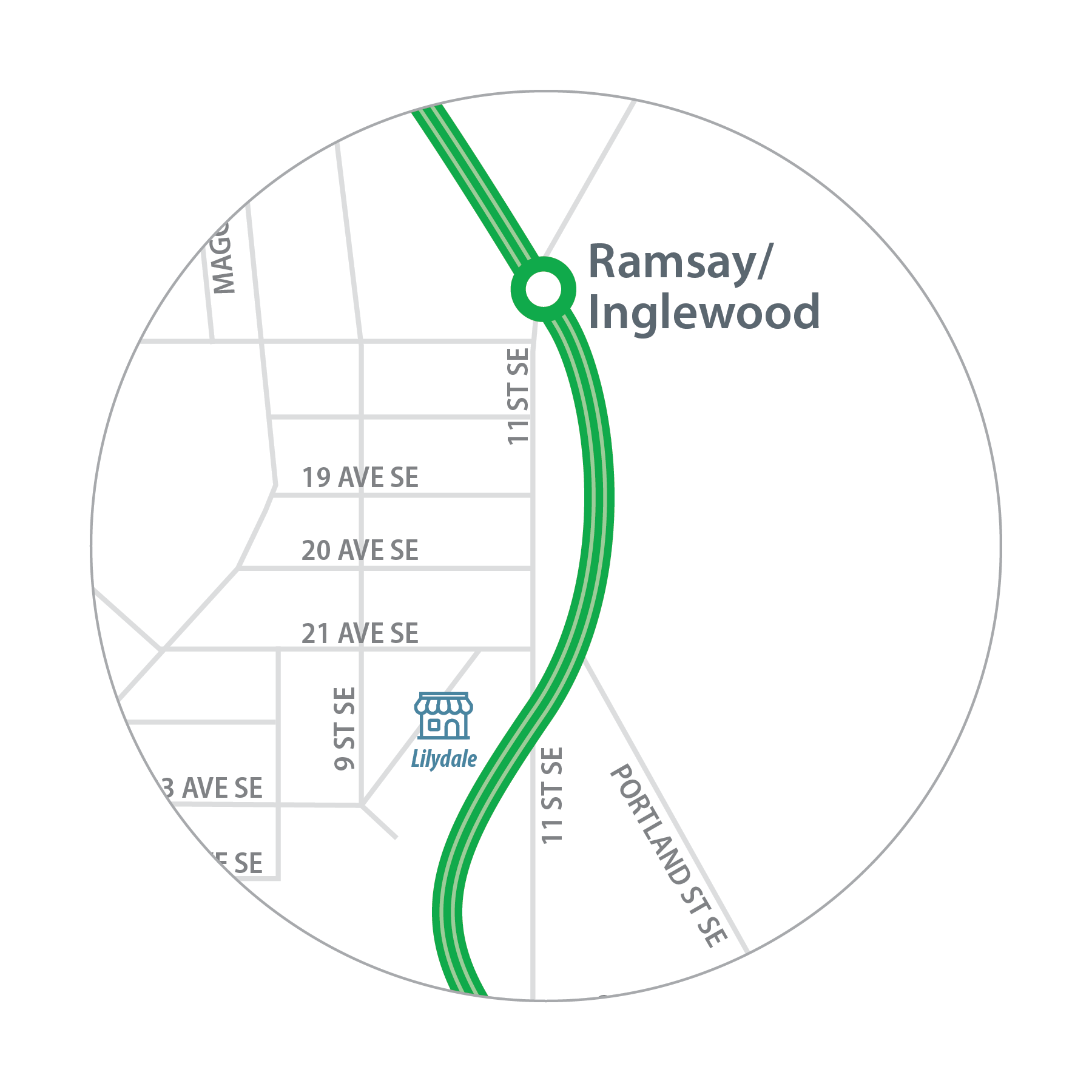Map showing Lilydale in relation to Ramsay/Inglewood Station