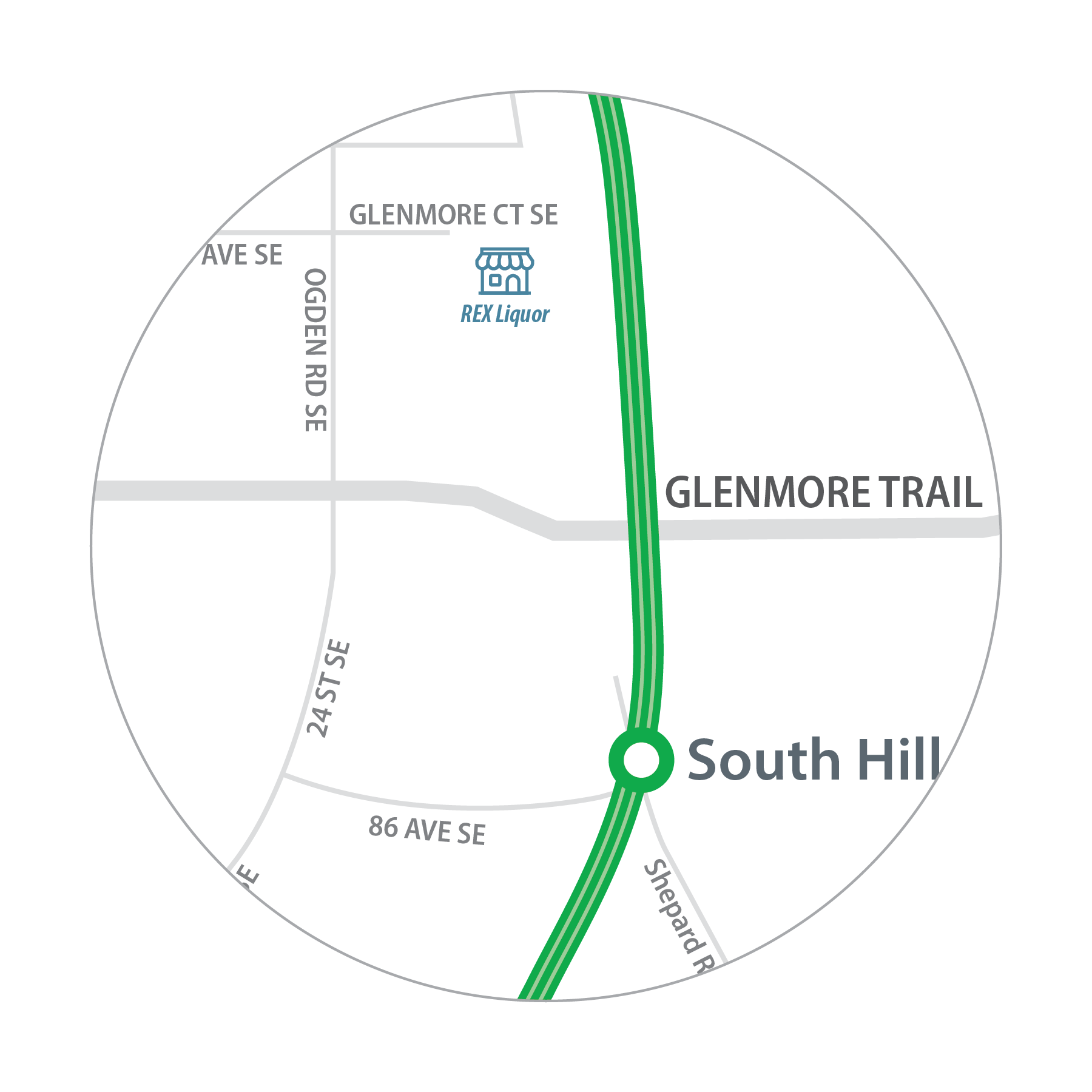 Map of REX Liquor in relation to South Hill Station.