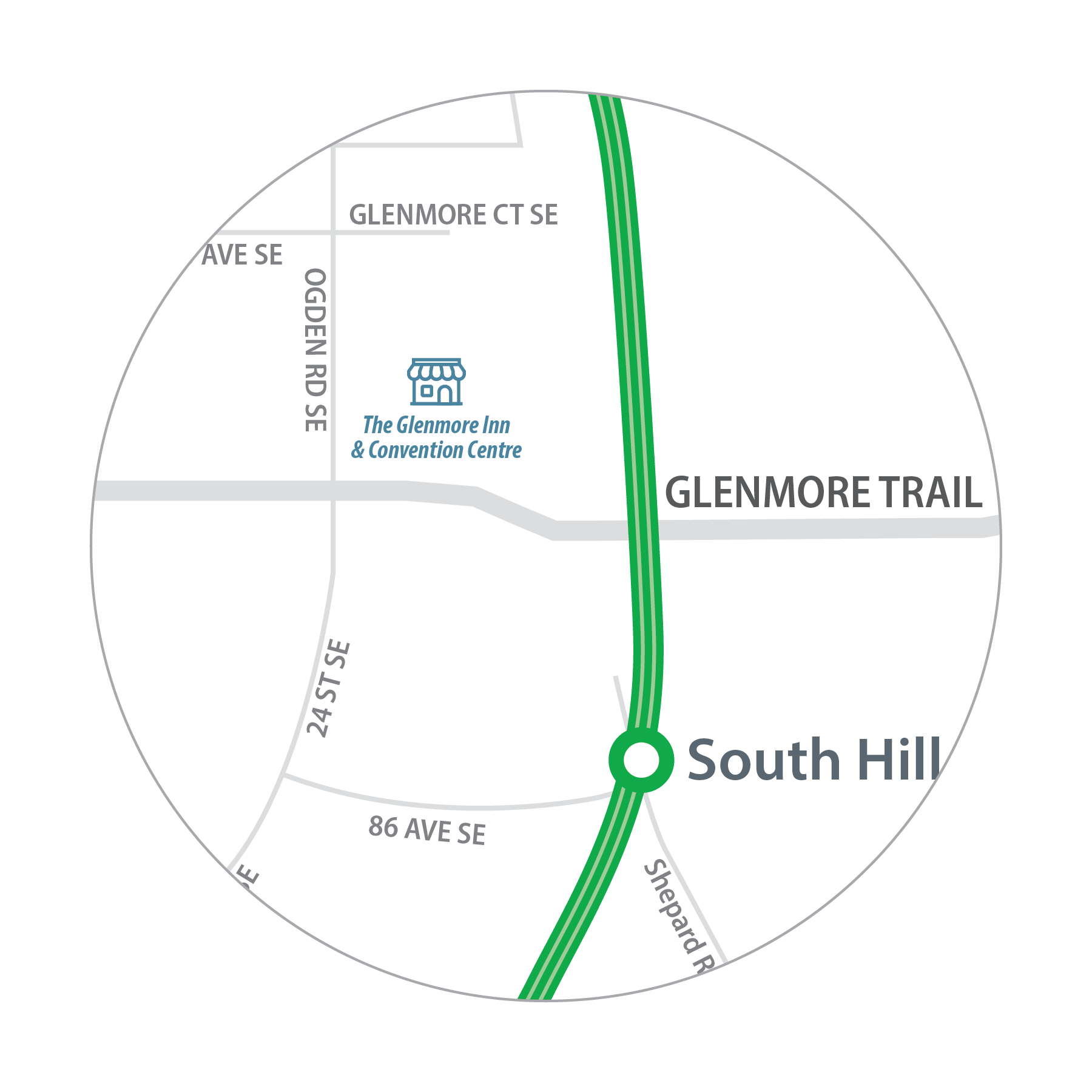Map of Glenmore Inn location in relation to South Hill Station.