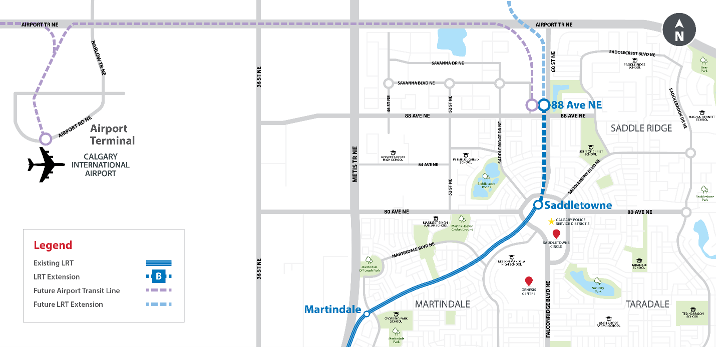 Blue Line LRT expansion to 88 Ave. NE project area map