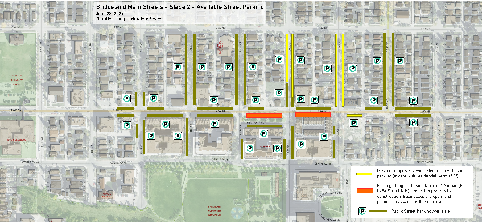 Bridgeland parking map - Stage 2 starting June 23, 2024